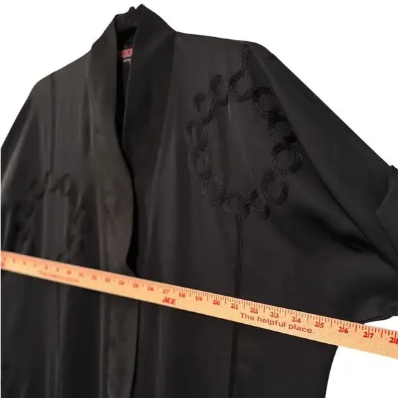 Vintage 70s Abaya Kimono Robe O/S Embroidered Longline Duster Jacket Black - Picture 8 of 11